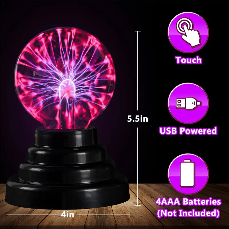 3-Inch Magic Plasma Ball Lamp - Touch Sensitive USB/Battery Powered Night Light