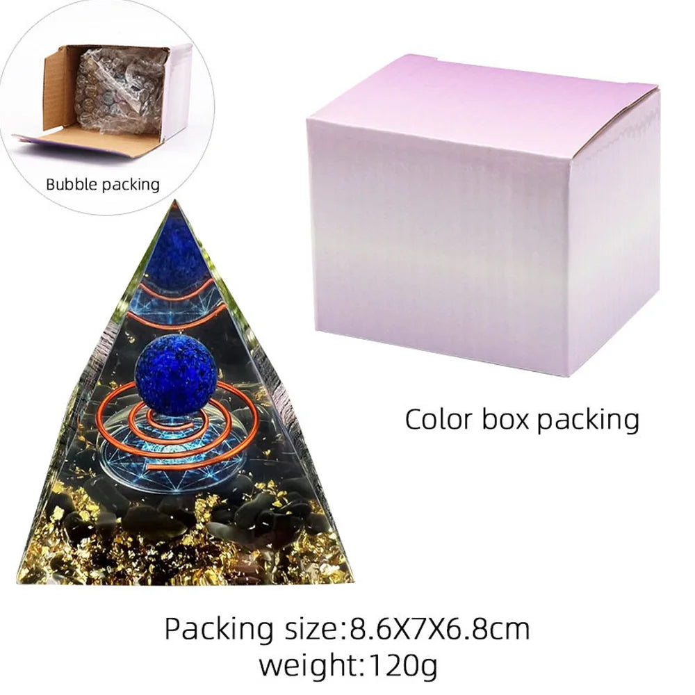 6cm Energy Pyramid Orgonite Reiki Natural Amethyst Ball Healing Crystal Chakra Tool Ornaments Resin Stones Home Decoration Gifts